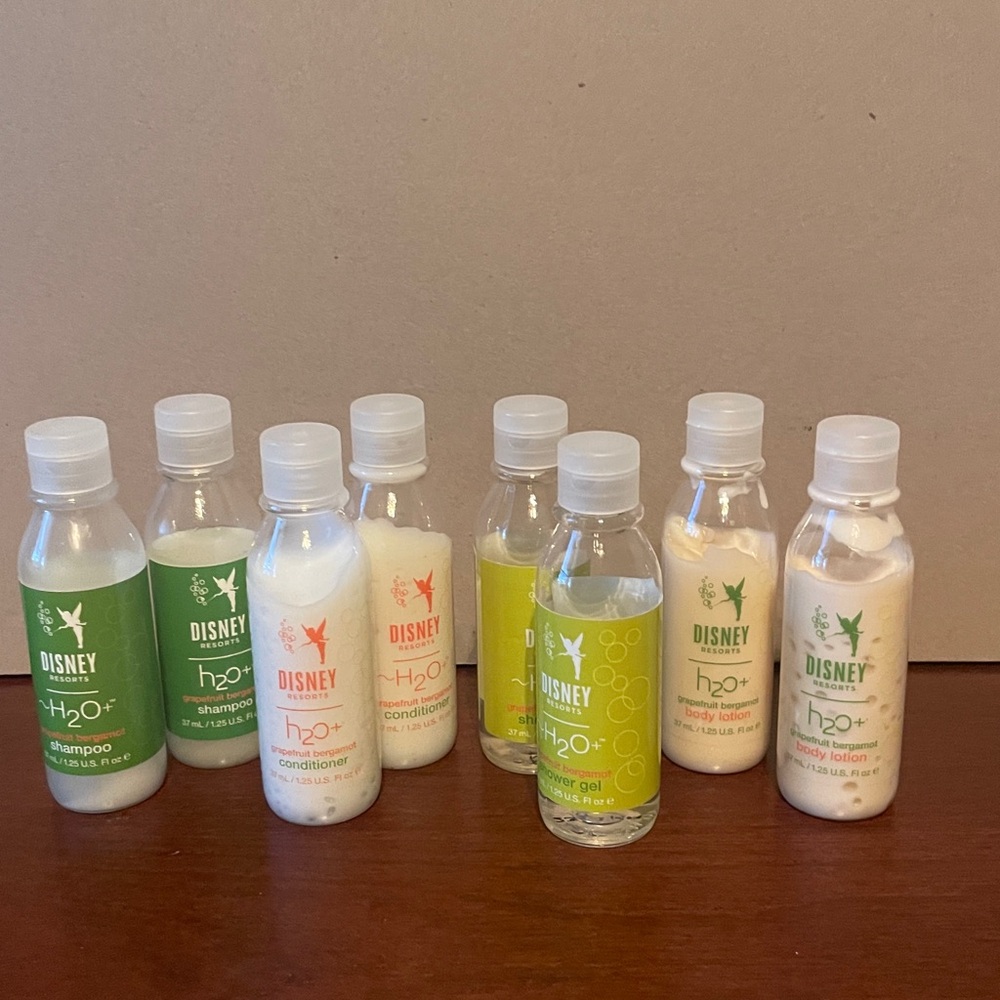 Disney H20+ toiletries: grapefruit bergamot gel shampoo body lotion, conditioner